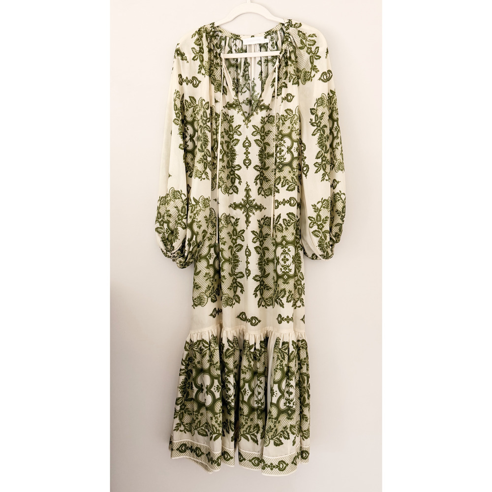Zimmermann Silk Damask Floral Midi | Balloon Sleeves | Keyhole
